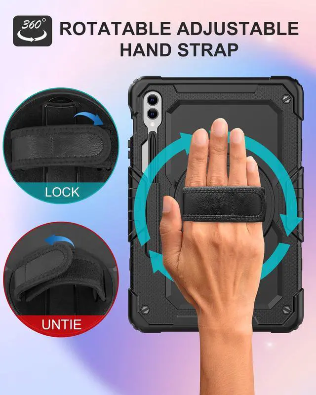 Alt view image 4 of 5 - BASE MALL Case for Samsung Galaxy Tab S10 Plus/ S9 FE Plus/ S9 Plus 5G Tablet Case 12.4 inch [with Tempered Glass Screen Protector], Rotatable Kickstand, S Pen Holder, Hand/Shoulder Strap (Black)