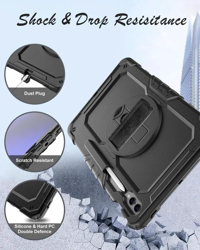 Alt view image 5 of 5 - BASE MALL Case for Samsung Galaxy Tab S10 Plus/ S9 FE Plus/ S9 Plus 5G Tablet Case 12.4 inch [with Tempered Glass Screen Protector], Rotatable Kickstand, S Pen Holder, Hand/Shoulder Strap (Black)