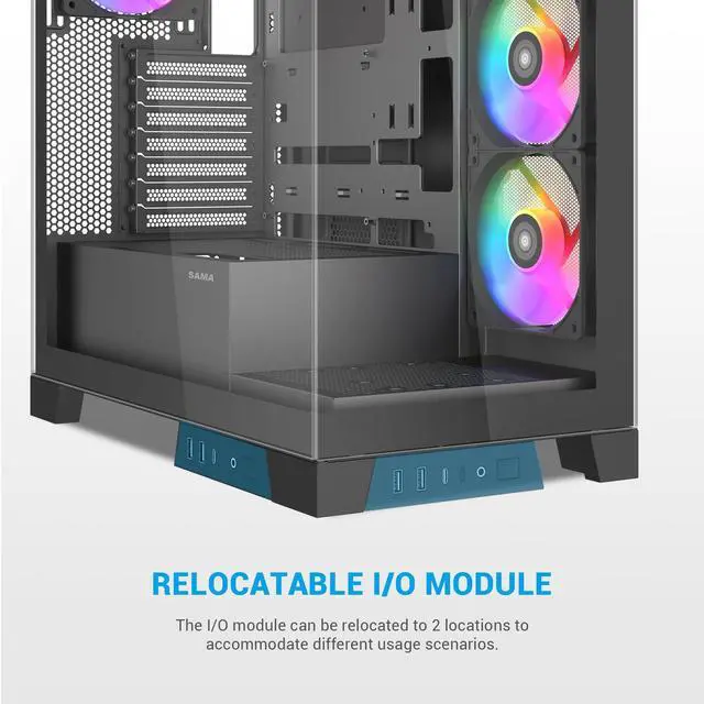 Alt view image 4 of 5 - SAMA V50BK Mid Tower ATX PC Case, Dual Tempered Glass Panels, 4x120mm ARGB PWM Fans, High Airflow Chassis with 360mm Radiator Support, USB-C Port, Easy Cable Management - Black