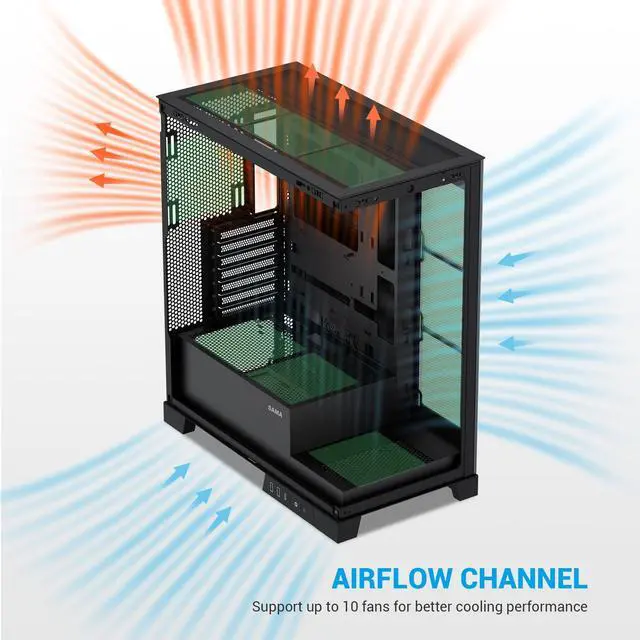 Alt view image 5 of 5 - SAMA V50BK Mid Tower ATX PC Case, Dual Tempered Glass Panels, 4x120mm ARGB PWM Fans, High Airflow Chassis with 360mm Radiator Support, USB-C Port, Easy Cable Management - Black