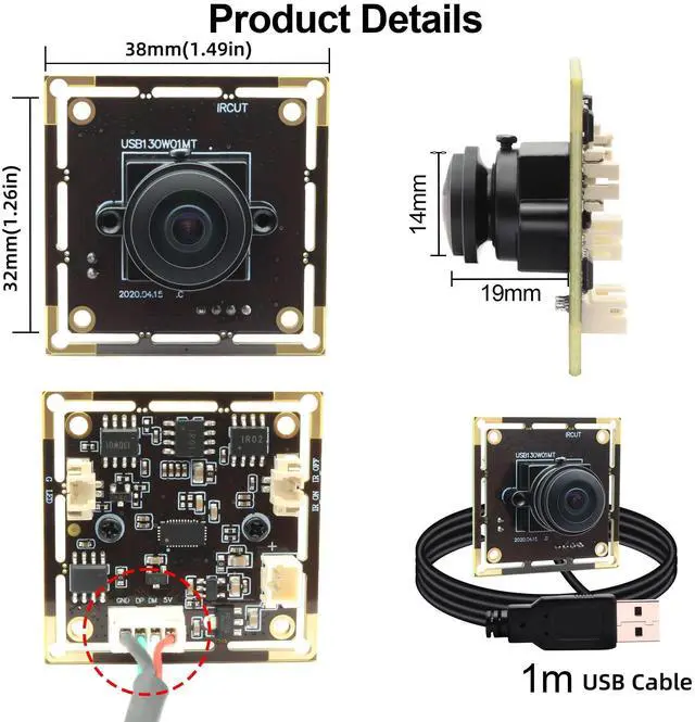 Alt view image 5 of 5 - Magnolia 1.3MP Low Light USB Camera Module Wide Angle Webcam with 180 Degree Fisheye Lens AR0130 Mini Lightburn Camera Embedded Industrial Webcam Board for Raspberry Pi,Jetson Nano