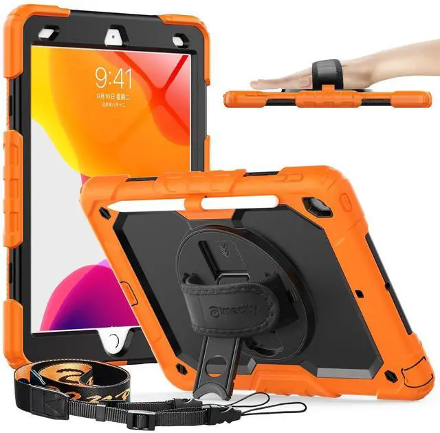 Main image of Timecity Case for iPad 9th/ 8th/ 7th Generation 10.2 inch - Heavy Duty Protective Cover with Screen Protector, Rotating Stand, Shoulder Strap & Pencil Holder | Kids-Friendly (Orange)
