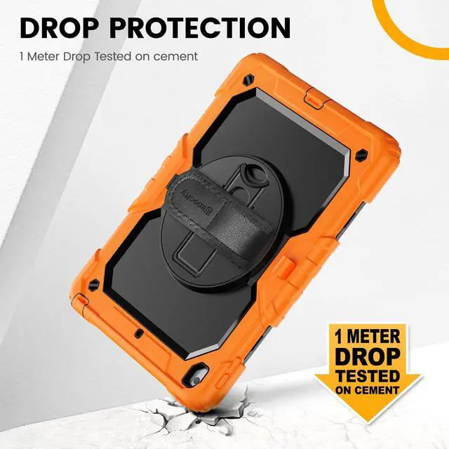 Alt view image 3 of 5 - Timecity Case for iPad 9th/ 8th/ 7th Generation 10.2 inch - Heavy Duty Protective Cover with Screen Protector, Rotating Stand, Shoulder Strap & Pencil Holder | Kids-Friendly (Orange)