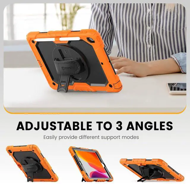 Alt view image 4 of 5 - Timecity Case for iPad 9th/ 8th/ 7th Generation 10.2 inch - Heavy Duty Protective Cover with Screen Protector, Rotating Stand, Shoulder Strap & Pencil Holder | Kids-Friendly (Orange)