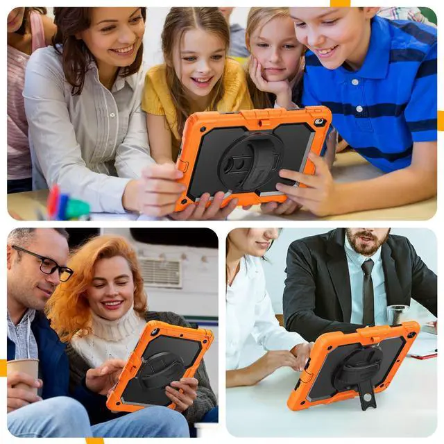 Alt view image 5 of 5 - Timecity Case for iPad 9th/ 8th/ 7th Generation 10.2 inch - Heavy Duty Protective Cover with Screen Protector, Rotating Stand, Shoulder Strap & Pencil Holder | Kids-Friendly (Orange)
