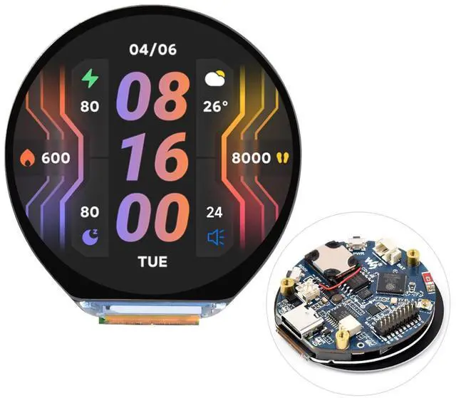 Main image of Waveshare ESP32-S3 1.46inch Round Display Development Board, 412x412, Supports Wi-Fi & BLT, Accelerometer and Gyroscope Sensor, Onboard Speaker and Microphone, Without Protective Cover Glass