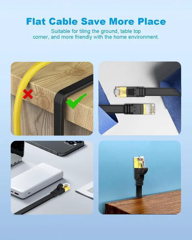 Alt view image 4 of 5 - Yauhody CAT 8 Ethernet Cable, CAT8 High Speed 40Gbps 2000MHz 26AWG Flat SFTP Network Cable with Gold Plated RJ45 Connector, Internet LAN Patch Cord for Gaming, Router, Modem (10ft/10 Pack/Black)
