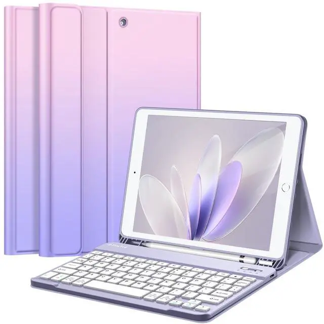 Main image of FINTIE Keyboard Case for iPad 9th / 8th / 7th Generation (2021/2020/2019) 10.2 Inch, Soft TPU Back Stand Cover with Pencil Holder, Magnetically Detachable Bluetooth Keyboard, Fantasy Ombre