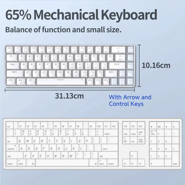 Alt view image 2 of 5 - TMKB Falcon M1SE Gaming Mouse, T68SE 60% Mechanical Gaming Keyboard, LED Backlit, 12800DPI Optical Sensor with Blue Switch-White