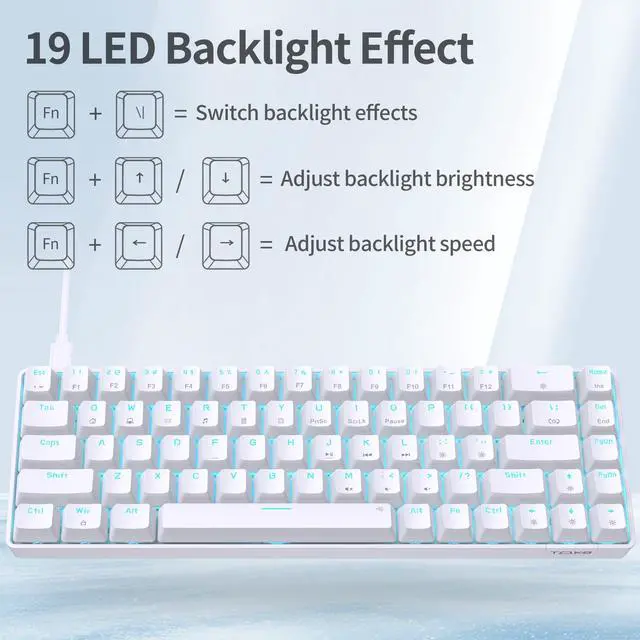 Alt view image 5 of 5 - TMKB Falcon M1SE Gaming Mouse, T68SE 60% Mechanical Gaming Keyboard, LED Backlit, 12800DPI Optical Sensor with Blue Switch-White