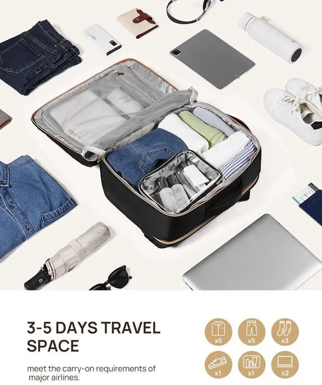 Alt view image 4 of 5 - Telena Travel Backpack for Women, 15.6 inch Laptop Backpack TSA Carry on Backpack Personal Item Size Flight Approved Travel Bag Daypack with Multi-Pockets for Work, Travel, Business, Black-Brown