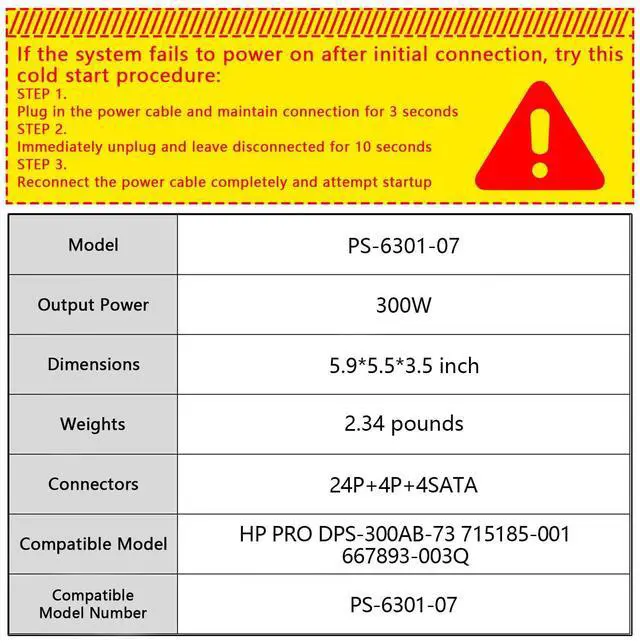Alt view image 2 of 5 - 300W Power Supply Compatible with HP PRO DPS-300AB-73 A 667893-003Q 715185-001