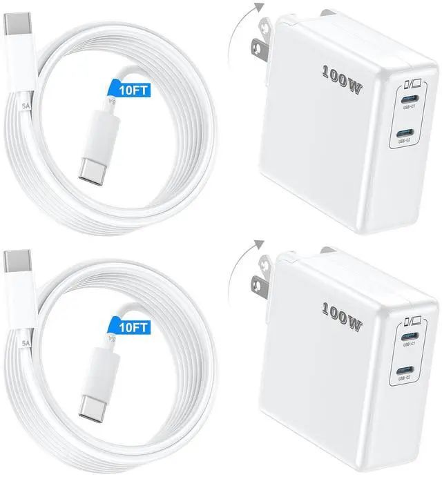 Main image of Mac Book Pro Charger, 100W USB C Fast Charger for MacBook Pro/MacBook Air 16 15 14 13 Inch, iPad Pro, iPhone 16/15 Pro and All USBC Devices, GaN Foldable Power Adapter with 10 FT USB C Charge Cable