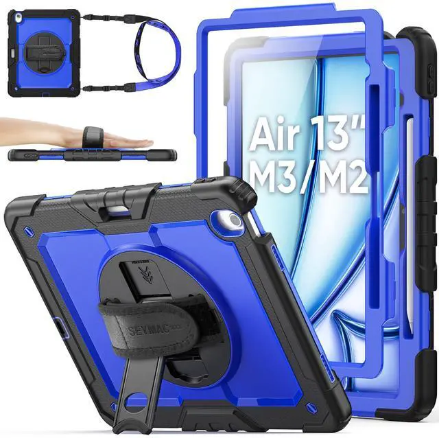Main image of SEYMAC stock Case for iPad Air 13 inch Case M3/ M2 (2025/2024), for iPad Air 6th Generation, Heavy Duty Protective with Pencil Holder, Screen Protector, Stand, Hand Strap, Shoulder Strap, Blue