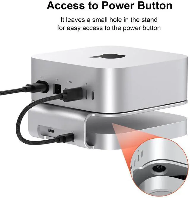 Alt view image 5 of 5 - Qwiizlab Aluminum Stand Hub with SSD Enclosure, Docking Station for Mac mini M4/M4 Pro, 2 USB-A 10Gbps, TF/SD 4.0 Card Readers 312MB/s, USB-A 2.0, Fits M.2 NVMe SSD up to 8TB (Silver)
