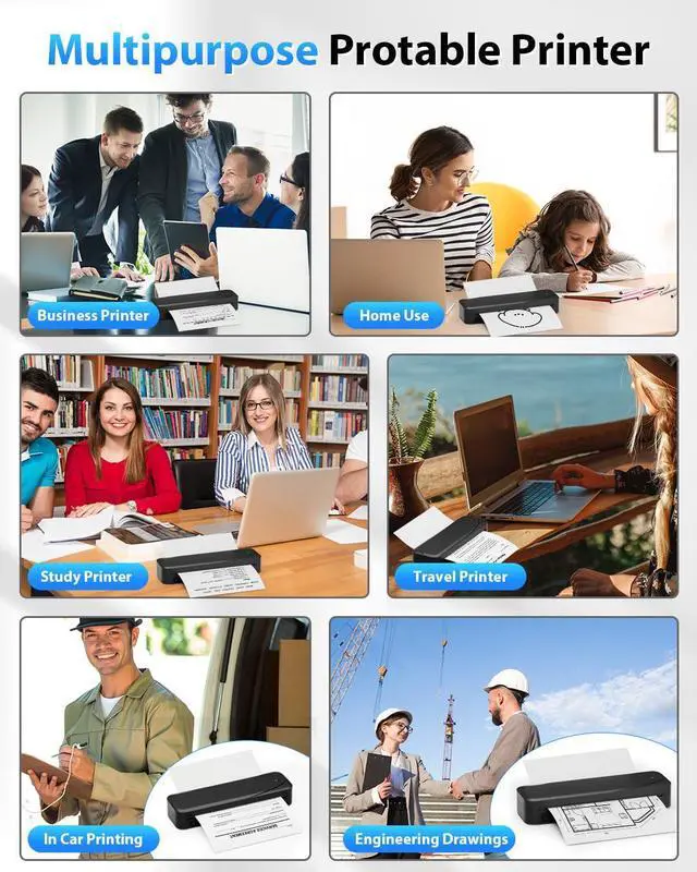 Alt view image 3 of 5 - Memoking Portable Printers Wireless for Travel, 304DPI Bluetooth Thermal Printer Supports 8.5" x 11" US Letter & A4, Inkless Compatible with iOS, Android & Tablets for Office, Home, School