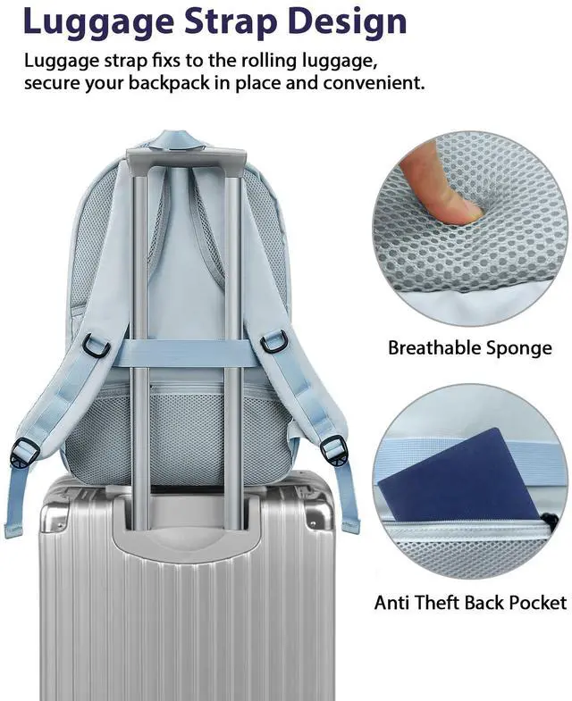 Alt view image 3 of 5 - MATEIN 18 Inch Laptop Backpack for Women, Extra Large Anti Theft College Computer Rucksack with Luggage Strap, Waterproof TSA Approved 50 L Carryon Backpack for Work Business Travel, Haze Blue