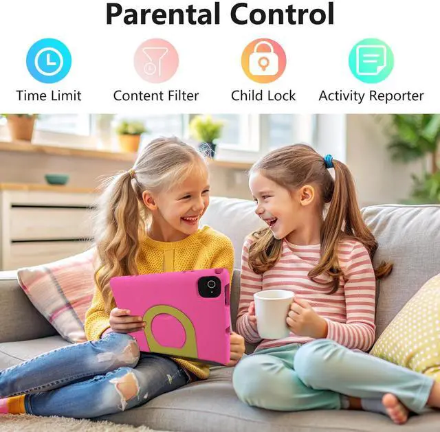 Alt view image 4 of 5 - JREN Kids Table 10.1" |Android 14 Tablet for Kids|64GB Storage|Octa-Core|WiFi |Cameras|Parental Control|Kids Content|Case Included Great Gift for Children Ages 3-12 Years Old Pink