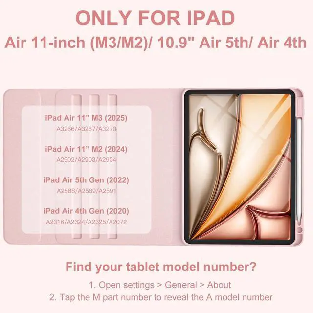 Alt view image 2 of 5 - Harvopu Compatible for iPad Air 11-inch/Air 5th 4th Generation Case with Keyboard - Backlit Detachable, Folio Cover with Pencil Holder for iPad Air 11 Inch M3/M2, Air 5/ Air 4 (Floral Pink)