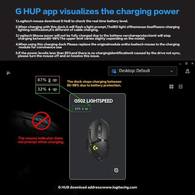 Alt view image 2 of 5 - Fanxoo G-Power Charging Dock for Logitech G502 G502X Plus GPW G903 G703 Wireless Mouse with RGB Light and Computer Volume Control knob(Does not Include Mouse) (White)