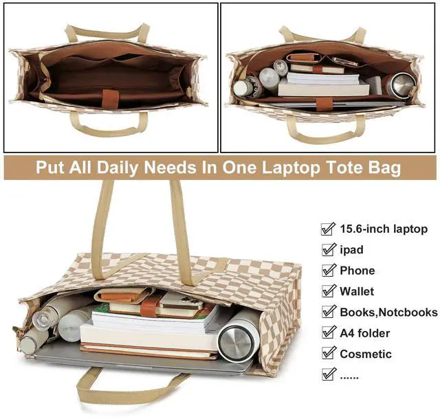 Alt view image 4 of 5 - Laptop Tote Bag for Women Work 15.6 inch Canvas Shoulder Bags Computer Messenger Purse Teacher Handbag Office Briefcase