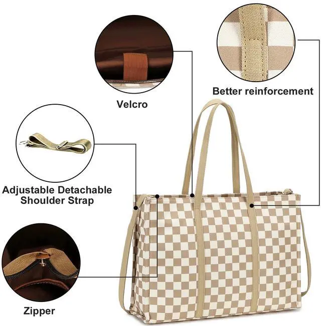Alt view image 5 of 5 - Laptop Tote Bag for Women Work 15.6 inch Canvas Shoulder Bags Computer Messenger Purse Teacher Handbag Office Briefcase