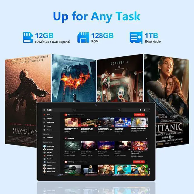 Alt view image 2 of 4 - ATMPC Tablet, 10 Inch Android 14 Tablets 12GB (4+8 Expand) RAM 128GB ROM, 1TB Expandable, Octa-Core Tablet with Keyboard, Mouse, Stylus, 1280 * 800 IPS, 6000mAh Battery, WiFi 6,BT 5.4, Dual Camera