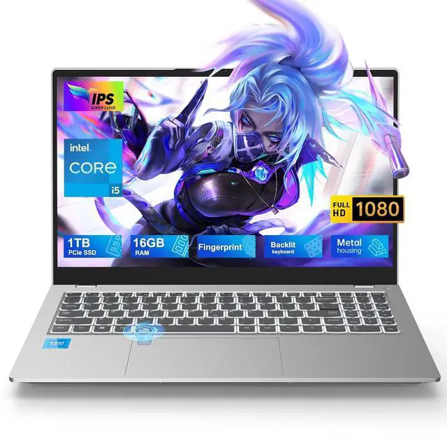 Main image of CyberGeek 15.6" FHD IPS Business Laptop, 8 Core Intel i5-12450H (Beat i7-10750H), 16GB RAM 1TB PCIe SSD, Notebook Computer with Backlit Keyboard, Fingerprint, WiFi6+ BT5.2, Touchpad, TF Reader, Win 11