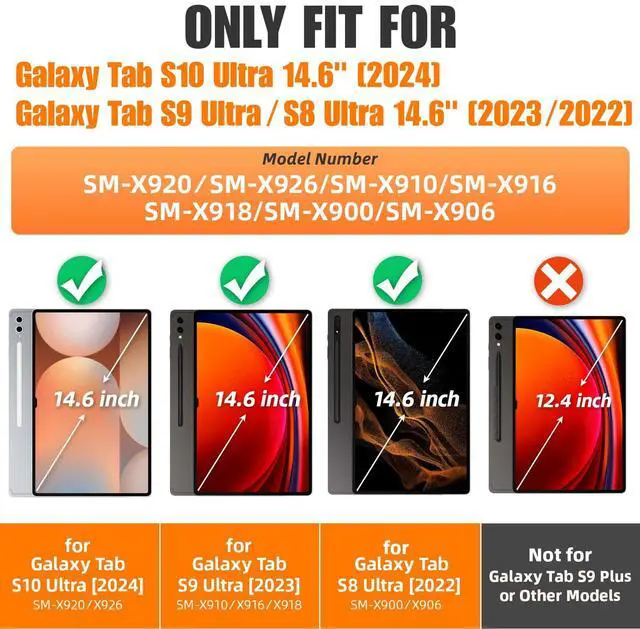 Alt view image 2 of 5 - SEYMAC stock Case for Samsung Galaxy Tab S10 Ultra / S9 Ultra Tablet Case 14.6'' with Screen Protector, Pencil Holder, 360 Rotate Stand, Hand Strap, Shoulder Strap, Skyblue1