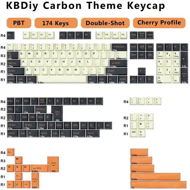 Alt view image 2 of 5 - KBDiy Carbon PBT Double Shot Orange Keycap Set,174 Keys Retro Custom Key Cap Keycaps 60 Percent Cherry Profile Keycaps for 61/64/68/84/87/100/104/108 Mechanical Keyboard