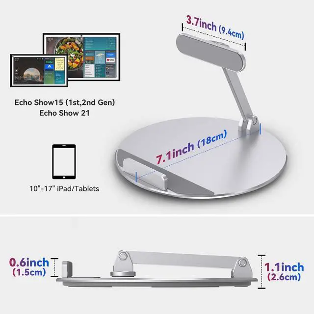 Alt view image 4 of 5 - ITSHOM Swivel and Tilt Stand for Show 15 (1st, 2nd Gen), Show 21, and Ipads/Tablets, Made of Heavy-Duty Aluminum, Device Sit On It Without Mounting (Silver)