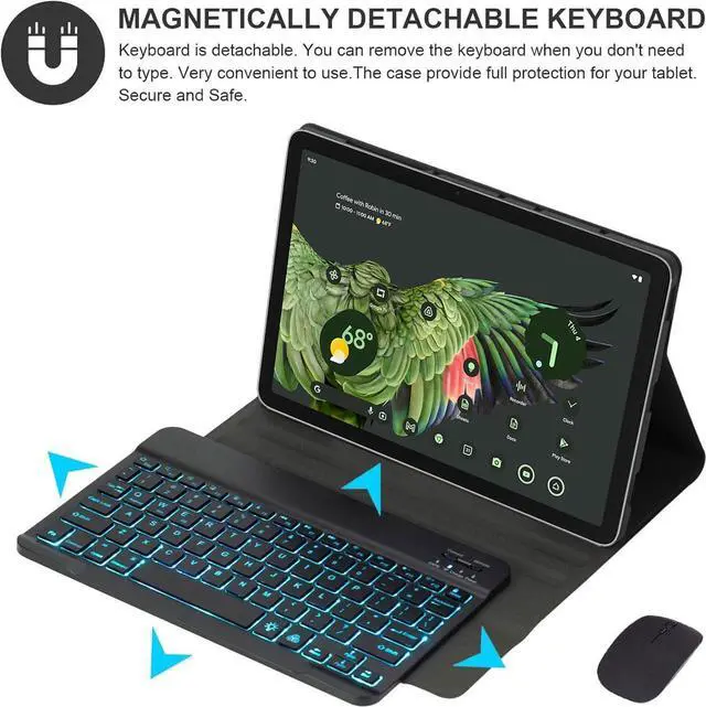 Alt view image 2 of 5 - HEKUEUN Case with Keyboard for Google Pixel Tablet 11 inch 2023, Mouse and 7 Color Backlight Detachable Bluetooth Keyboard Cover Ultra-Thin PU Leather Case with Stand Support Charging Speaker Dock