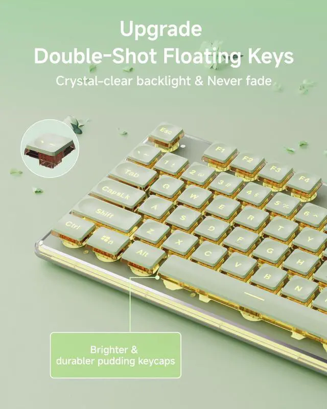 Alt view image 4 of 5 - EWEADN V3 Wireless Keyboard and Mouse with Single Backlit, Metal Panel, Bluetooth/2.4G Rechargeable Silent Keyboard and Mouse Combo Light up Full Size Cute Keyboards-Green