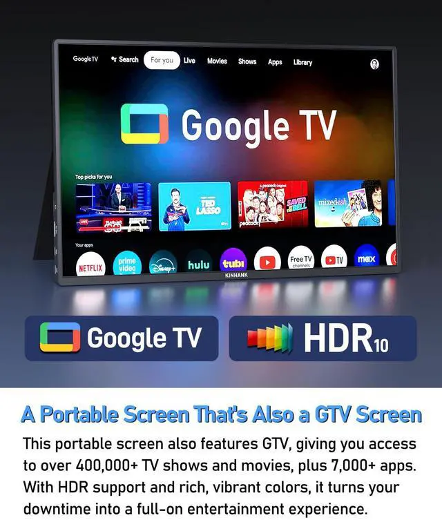 Alt view image 3 of 5 - PAGEPINMU 16" Smart Portable Monitor with Google TV OS, 2.5K QHD (2560x1600) 144Hz Display, 500 Nits Brightness, 100% sRGB, Wi-Fi/Bluetooth, USB-C/HDMI External Screen for Laptop/PC/Gaming Console