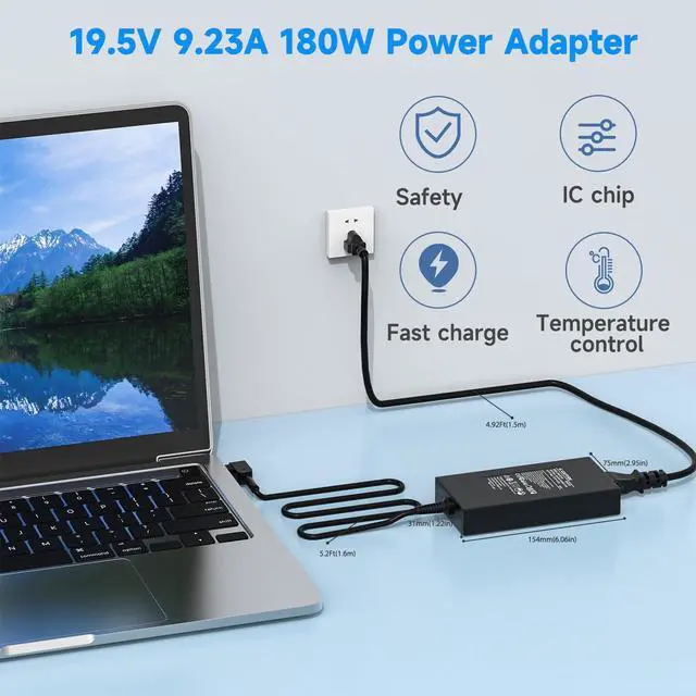 Alt view image 3 of 5 - 180W 150W 120W Laptop Charger Fit fo MSI Gaming Laptop GF63, GF65, GF75, GS63, GS65, GS73, GL62, GL72, GE60, GE62, GE70, GE72, GE62VR, GT60, GT70, ADP-180HB, A15-180P1A AC Power Adapter (5.5X2.5mm)