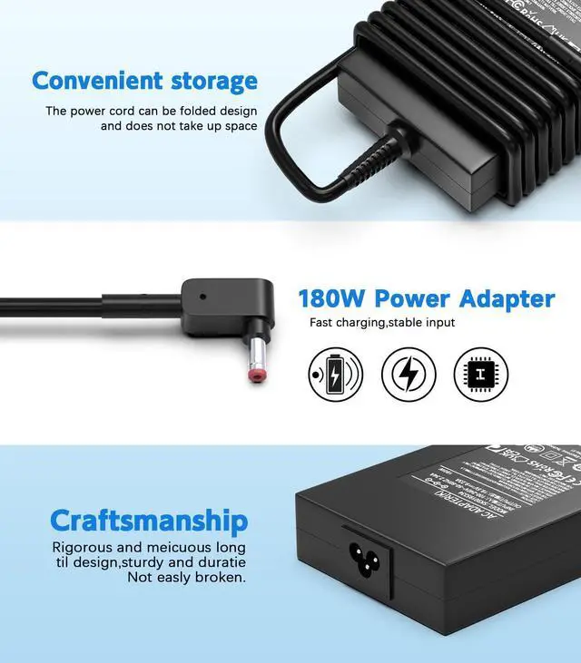 Alt view image 4 of 5 - 180W 150W 120W Laptop Charger Fit fo MSI Gaming Laptop GF63, GF65, GF75, GS63, GS65, GS73, GL62, GL72, GE60, GE62, GE70, GE72, GE62VR, GT60, GT70, ADP-180HB, A15-180P1A AC Power Adapter (5.5X2.5mm)