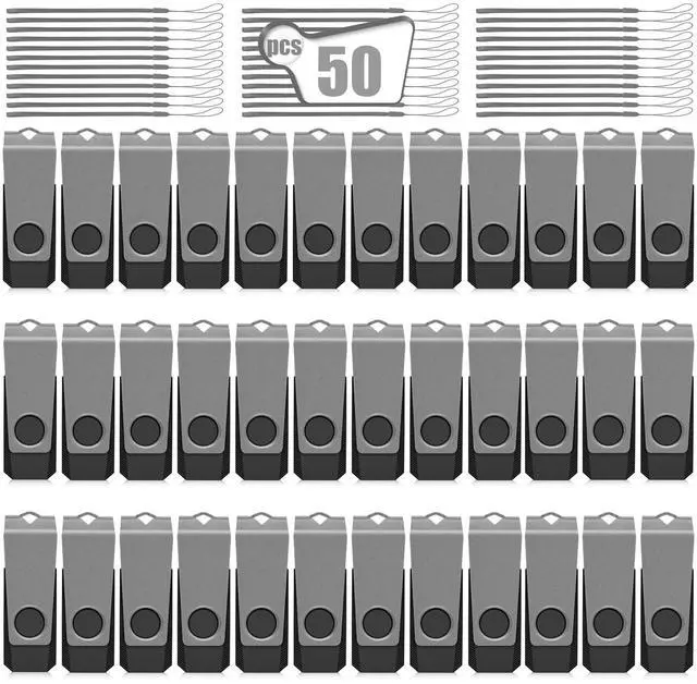 Main image of AGECASH 4GB Flash Drive Bulk 50 Pack 4 GB Fat32 USB Flash Drives Bulk USB 2.0 Memory Stick Thumb Drive 50Pack with Lanyards Swivel Jump Drives Multipack for Data Stroage and Backup, Grey 4GB