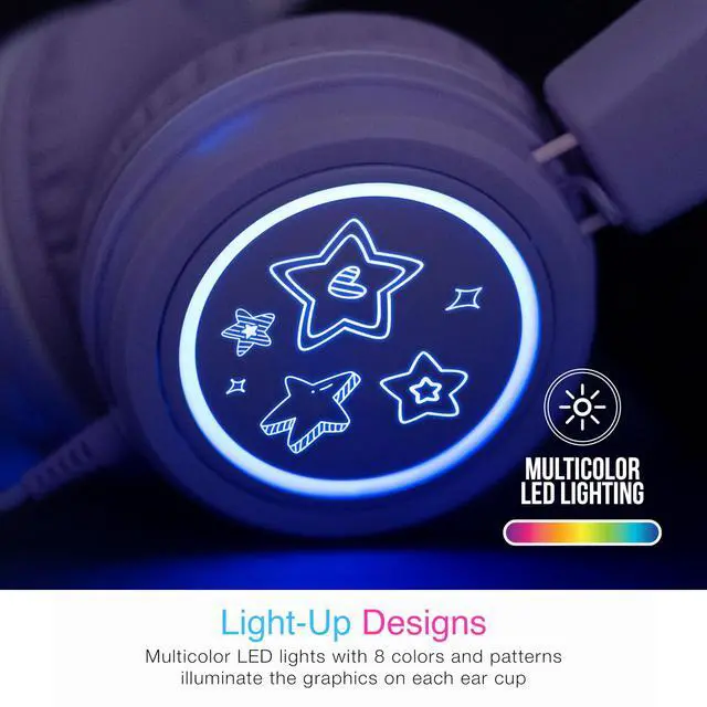 Alt view image 3 of 5 - MEE audio KidJamz KJ55 Safe Listening USB-C Headphones for Children with Multicolor LED Lights, Volume Limiter, & Mic; On-Ear Wired Headset for iPhone 16, iPad, & USB Type C Devices (Lavender)