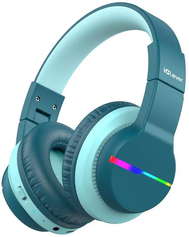 Main image of iClever BTH12 Kids Bluetooth Headphones,Colorful LED Lights Wireless Kids Headphones,74/85dBA Safe Volume,85H Playtime,Bluetooth 5.2,Over Ear Headphones Built-in Mic for iPad/Tablet/Airplane,Green