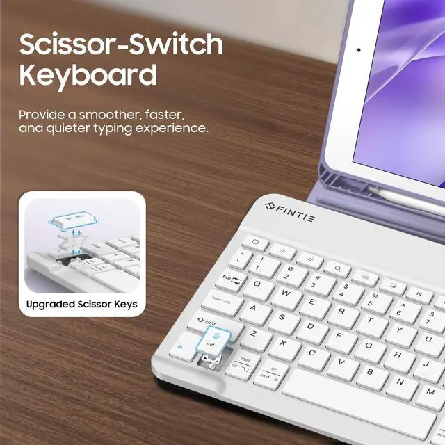 Alt view image 4 of 5 - Fintie Keyboard Case for iPad 9th / 8th / 7th Generation (2021/2020/2019) 10.2 Inch, Soft TPU Back Stand Cover with Pencil Holder, Magnetically Detachable Bluetooth Keyboard, Lilac Marble
