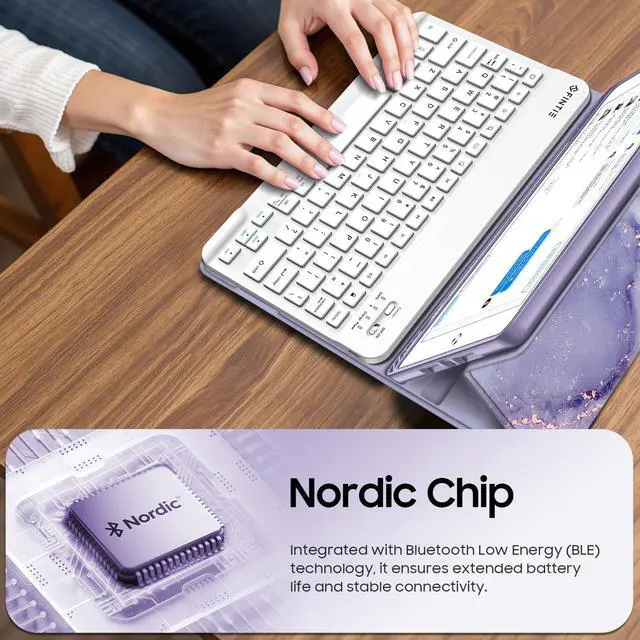 Alt view image 3 of 5 - Fintie Keyboard Case for iPad 9th / 8th / 7th Generation (2021/2020/2019) 10.2 Inch, Soft TPU Back Stand Cover with Pencil Holder, Magnetically Detachable Bluetooth Keyboard, Lilac Marble