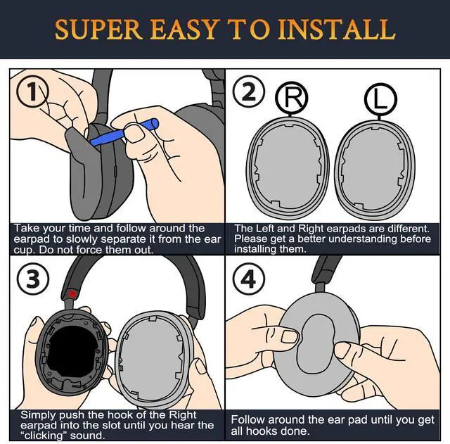 Alt view image 4 of 4 - SOULWIT Lambskin Replacement Earpads for Sony WH-1000XM5 (WH1000XM5) Noise Canceling Headphones, Ear Pads Cushions with Softer Lambskin, Noise Isolation Foam, Added Thickness - Brilliant Blue