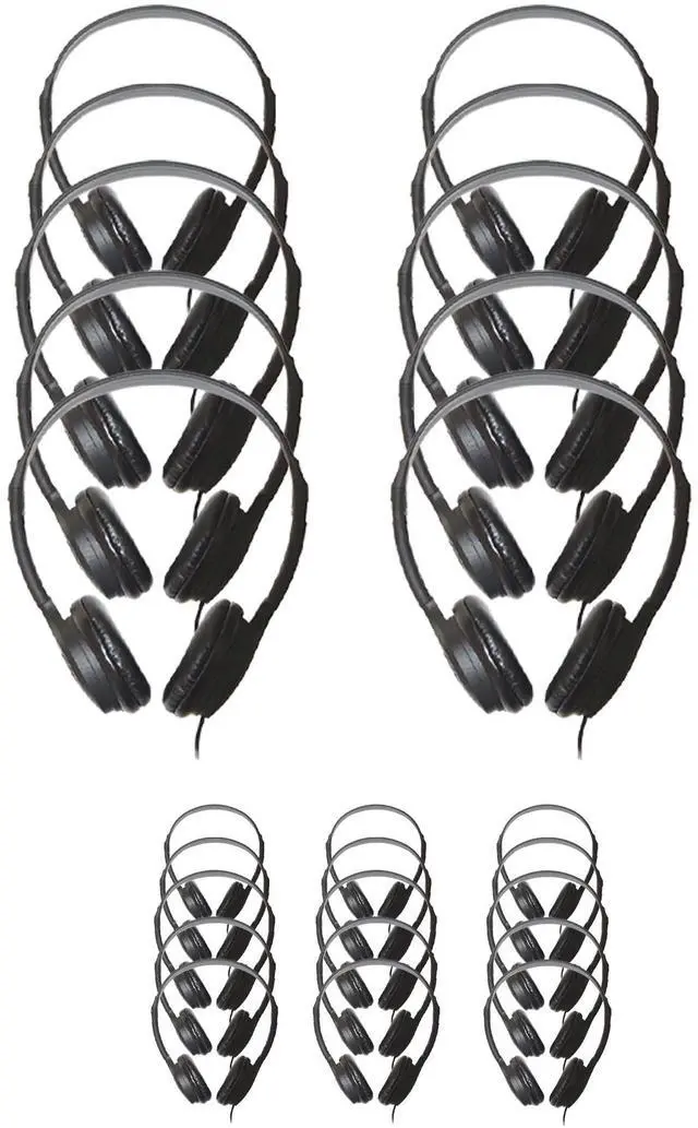 Main image of Soundnetic SN313 Bulk Classroom Headphones 25 Pack - Over The Head Stereo Headphones with Leatherette Earpads, Black - Ideal for Schools