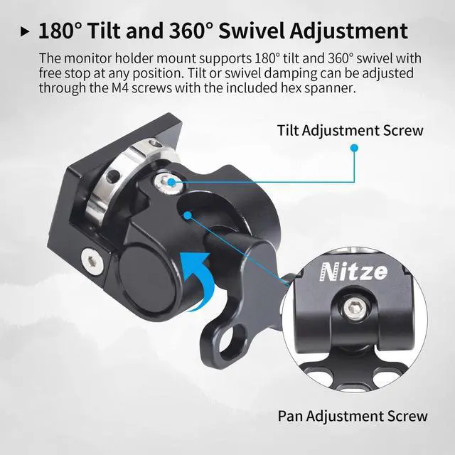 Alt view image 3 of 5 - Nitze Field Monitor Mount, Camera Monitor Holder, with 1/4" Screws, Swivel and Tilt Adjustable, Max Payload 11 lb -N54-F3