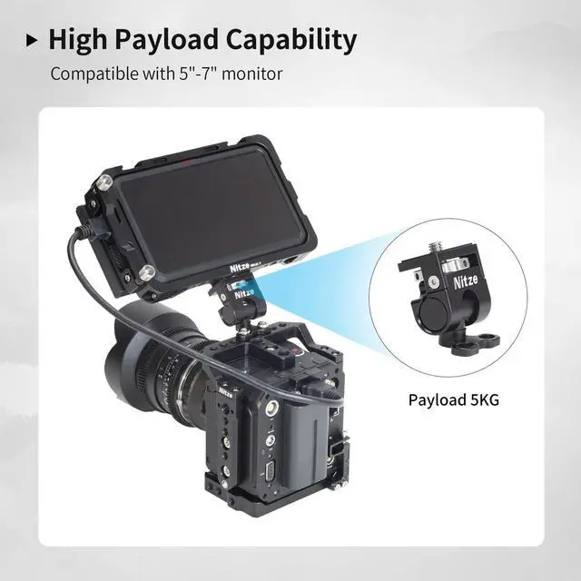 Alt view image 4 of 5 - Nitze Field Monitor Mount, Camera Monitor Holder, with 1/4" Screws, Swivel and Tilt Adjustable, Max Payload 11 lb -N54-F3