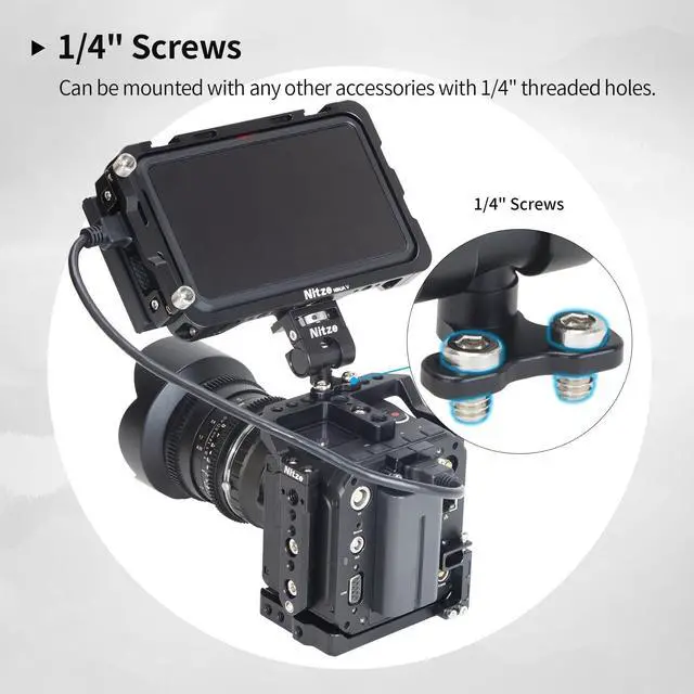 Alt view image 5 of 5 - Nitze Field Monitor Mount, Camera Monitor Holder, with 1/4" Screws, Swivel and Tilt Adjustable, Max Payload 11 lb -N54-F3