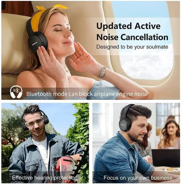 Alt view image 5 of 5 - RUNOLIM Hybrid Active Noise Cancelling Headphones, Wireless Over Ear Bluetooth Headphones with Microphone, 70H Playtime, Foldable Headphone with HiFi Audio, Deep Bass for Home Travel Office