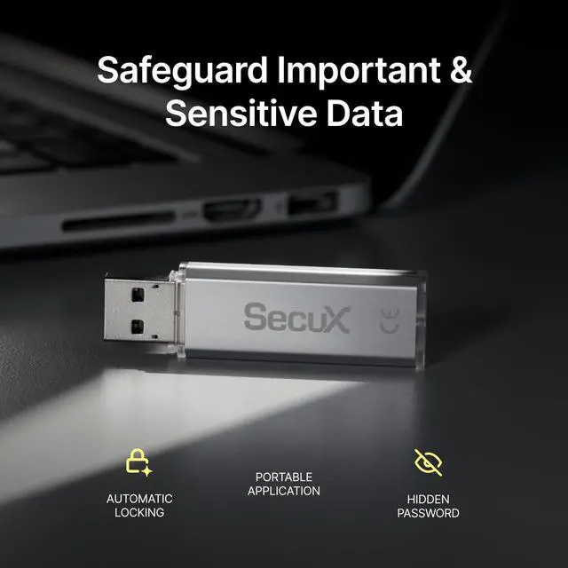 Alt view image 3 of 5 - SecuX Forte - Encrypted USB Flash Drive - USB 3.2 Gen 1 - XTS-AES Encryption - Password Authentication - Automatic Locking - Silver Metal Casing (64, GB)