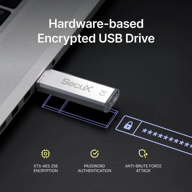 Alt view image 2 of 5 - SecuX Forte - Encrypted USB Flash Drive - USB 3.2 Gen 1 - XTS-AES Encryption - Password Authentication - Automatic Locking - Silver Metal Casing (64, GB)