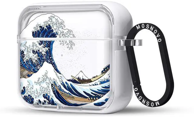 Main image of MOSNOVO for Airpods 3 Case, for Airpods 3 Cover, Great Wave Print Protective Clear Case with Shockproof Dual Layer Hard Luxe Metal Ring Designed for AirPods 3rd Generation
